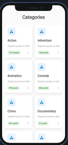 Live preview of the WordPress categories app in Nowa