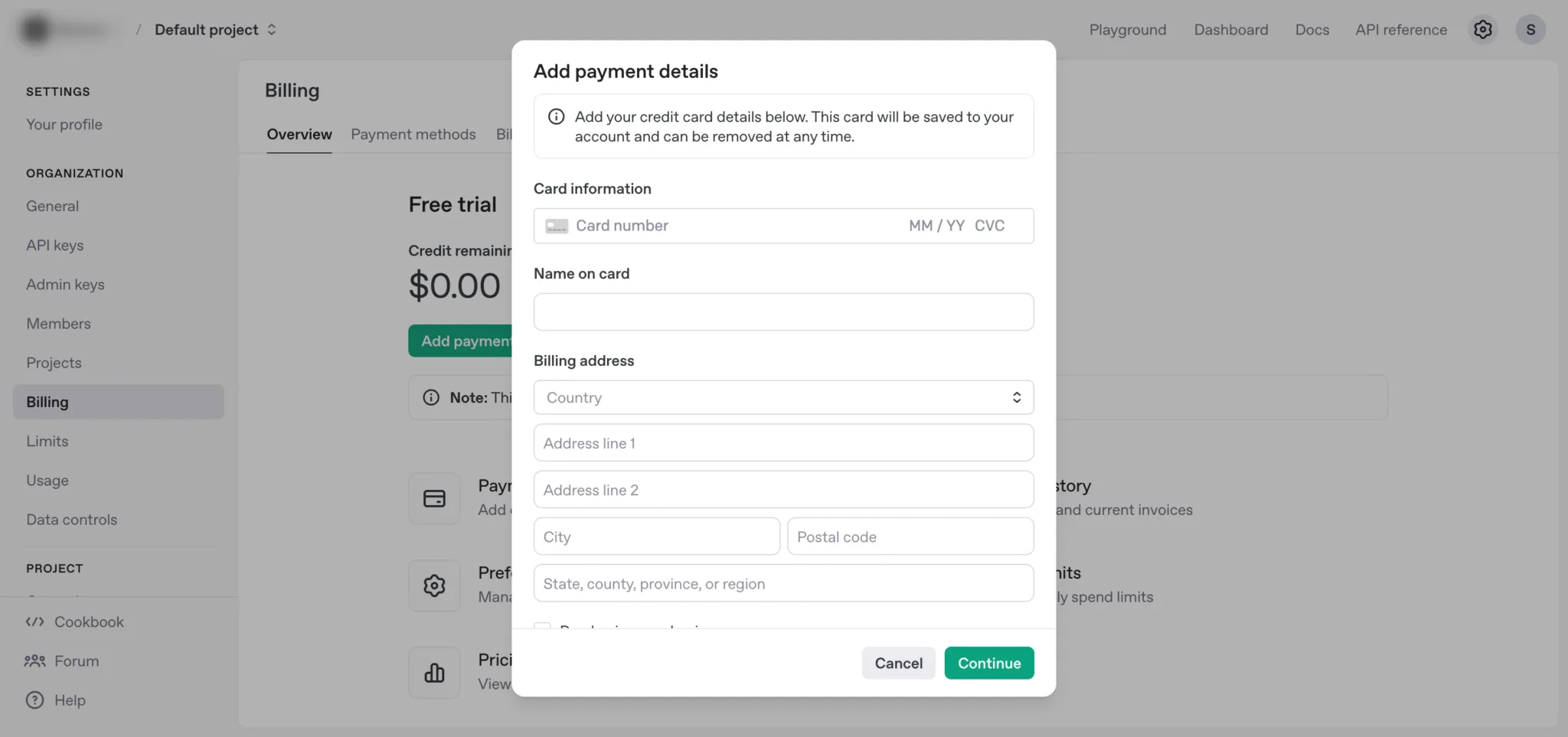 Adding a payment method